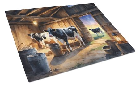 Cows Evening Milking Time Glass Cutting Board Decorative Tempered Glass Kitchen Cutting and Serving Board Large Size Chopping Board