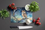 Owl Perched in Coastal Tree Glass Cutting Board Decorative Tempered Glass Kitchen Cutting and Serving Board Large Size Chopping Board