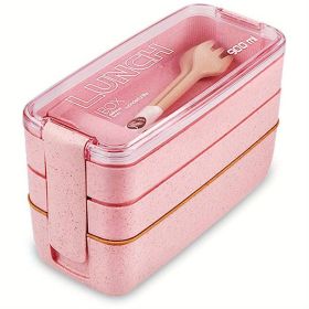 1 set 3-in-1 Bento Box Set - Microwave and Dishwasher Safe Lunch Box with Dividers and Utensils - Perfect for School, Travel, and Snacks (Color: Pink)